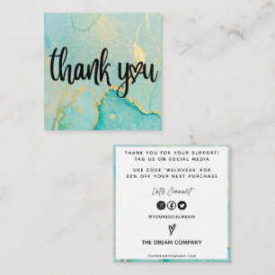 Gold Abstract Blue Waterverf Media Insert Vierkante Visitekaartje