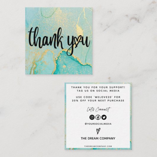 Gold Abstract Blue Waterverf Media Insert Vierkante Visitekaartje (Voorkant / Achterkant)