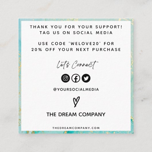 Gold Abstract Blue Waterverf Media Insert Vierkante Visitekaartje (Achterkant)