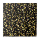 Gold Abstract Floral op zwarte achtergrond Tegeltje (Voorkant)