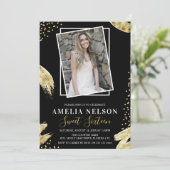 Gold Abstract Foto Sweet 16 Birthday Kaart (Staand voorkant)