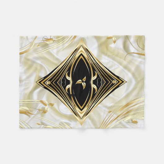 Gold Abstracte bloemen en zwart op Champpanzijde Fleece Deken (Voorkant (Horizontaal))
