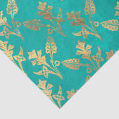 Gold Abstracte bloemen op de ontkoppeling van Turq Tissuepapier (Detail)