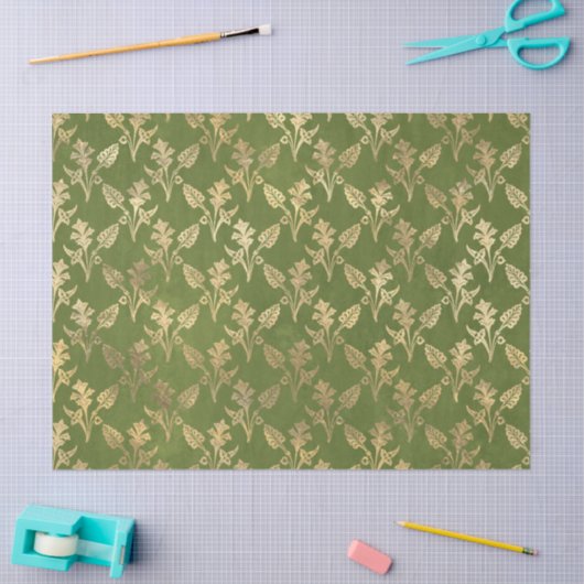 Gold Abstracte bloemen op groene ontkoppeling Tissuepapier (Craft)