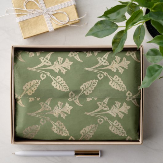 Gold Abstracte bloemen op groene ontkoppeling Tissuepapier (Geschenk)