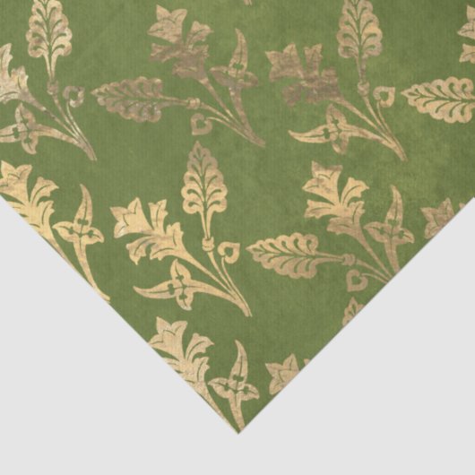 Gold Abstracte bloemen op groene ontkoppeling Tissuepapier (Detail)