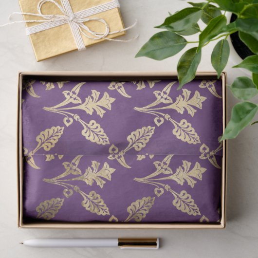 Gold Abstracte bloemen op Paarse ontkoppeling Tissuepapier (Geschenk)