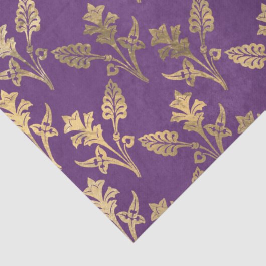 Gold Abstracte bloemen op Paarse ontkoppeling Tissuepapier (Detail)