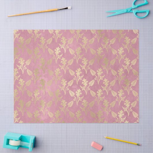 Gold Abstracte bloemen op roze ontkoppeling Tissuepapier (Craft)