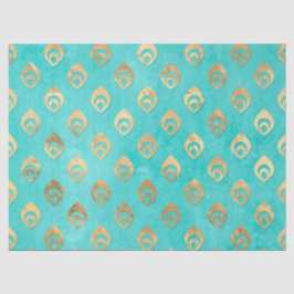 Gold Abstracte druppeltjes op Aqua Decoupage Tissuepapier