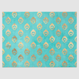Gold Abstracte druppeltjes op Aqua Decoupage Tissuepapier
