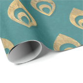 Gold Abstracte druppeltjes op Blauwgroen Cadeaupapier (Rol Hoek)