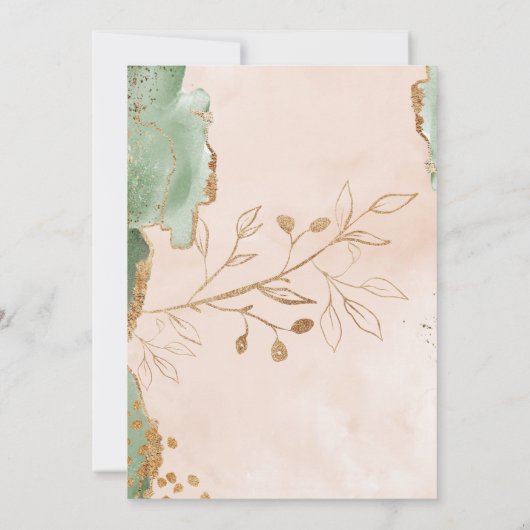 Gold Abstracte Eucalyptus | Modern Emerald Wedding Kaart (Achterkant)