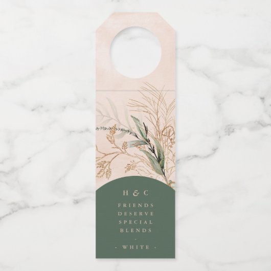 Gold Abstracte Eucalyptus Modern Greenery Moss Flessenhanger (Voorkant)