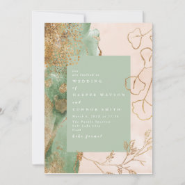 Gold Abstracte Eucalyptus Moderne Greenery Wedding Kaart
