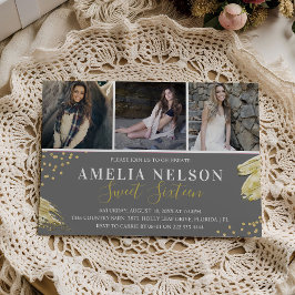 Gold Abstracte foto Collage Sweet 16 zaterdag Kaart