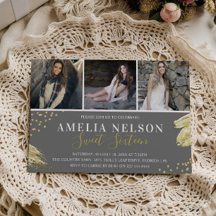 Gold Abstracte foto Collage Sweet 16 zaterdag Kaart