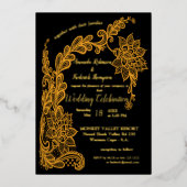 Gold abstracte kant op zwart folie uitnodiging (Voorkant)