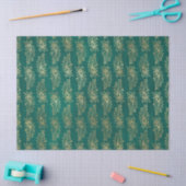 Gold Abstracte Peacock Feathers op Green Decoupage Tissuepapier (Craft)