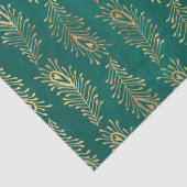 Gold Abstracte Peacock Feathers op Green Decoupage Tissuepapier (Detail)