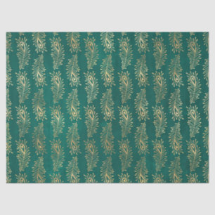 Gold Abstracte Peacock Feathers op Green Decoupage Tissuepapier