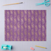 Gold Abstracte Peacock Feathers op Paarse ontkoppe Tissuepapier (Craft)