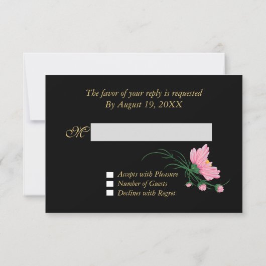 Gold Accent Black Stripes Pink Daisies RSVP (Achterkant)