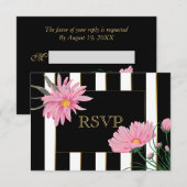 Gold Accent Black Stripes Pink Daisies RSVP (Voorkant / Achterkant)