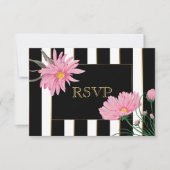 Gold Accent Black Stripes Pink Daisies RSVP Kaartje (Voorkant)