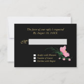 Gold Accent Black Stripes Pink Daisies RSVP Kaartje (Achterkant)
