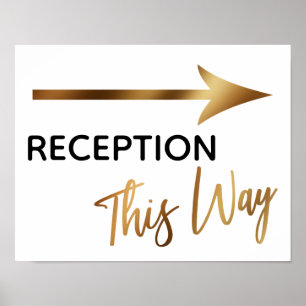 Gold Accent Reception This Way Simple Arrow Sign Poster