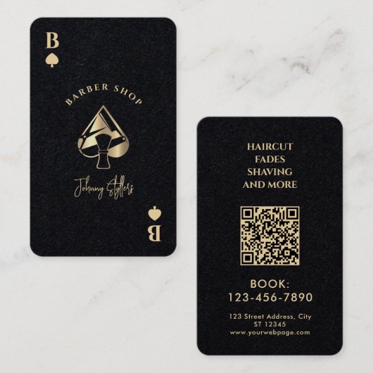 Gold ace of spades barber shop visitekaartje (Voorkant / Achterkant)
