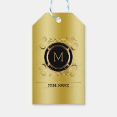 Gold-achtergrond met gouden en zwarte Lijsten Labe Cadeaulabel (Voorkant)