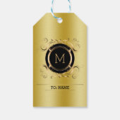 Gold-achtergrond met gouden en zwarte Lijsten Labe Cadeaulabel (Achterkant)