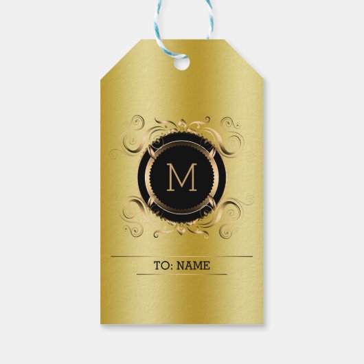 Gold-achtergrond met gouden en zwarte Lijsten Labe Cadeaulabel (Achterkant)