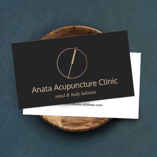 Gold Acupuncturist Needle Logo Visitekaartje