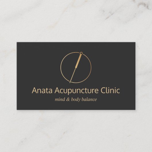 Gold Acupuncturist Needle Logo Visitekaartje (Voorkant)