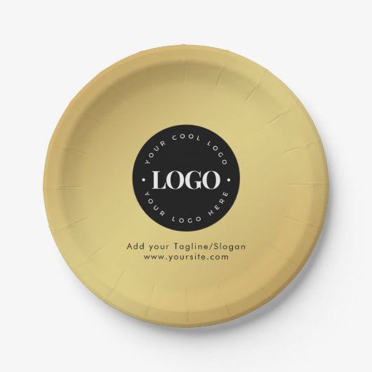 Gold Add Custom Business Company Logo & Text Party Papieren Bordje (Voorkant)