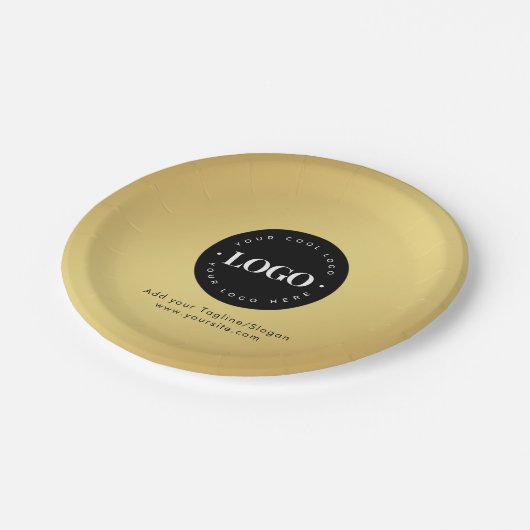 Gold Add Custom Business Company Logo & Text Party Papieren Bordje (Gekanteld)