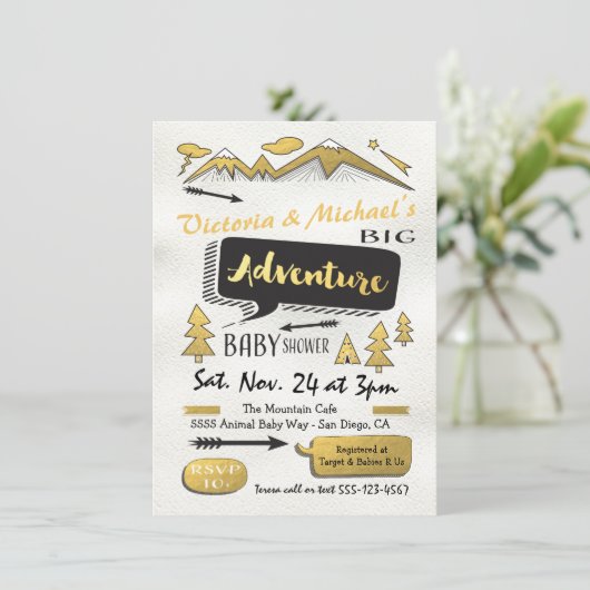 Gold Adventure Mountain Camping Tribal Baby shower Kaart (Staand voorkant)