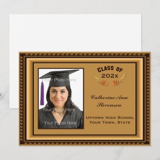 Gold Afbeelding Lijst Fotokaart Aankondiging (Voorkant / Achterkant)