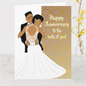 Gold African American Couple Jubileum Card Kaart (Gele Bloem)