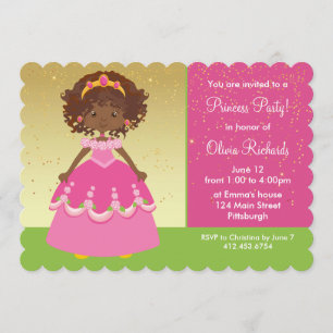 Gold African American Princess Girl Birthday Party Kaart
