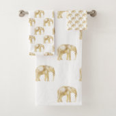 GOLD AFRICAN ELEPHANT WHITROOM BATHROOM TOWEL SET BAD HANDDOEK (Insitu)