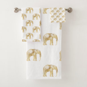 GOLD AFRICAN ELEPHANT WHITROOM BATHROOM TOWEL SET BAD HANDDOEK