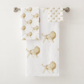 GOLD AFRICAN LION WHITROOM BATHROOM TOWEL SET BAD HANDDOEK (Insitu)