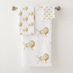 GOLD AFRICAN LION WHITROOM BATHROOM TOWEL SET BAD HANDDOEK