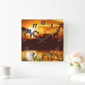 Gold African Sky Safari Oerwoud Square Wall klok (Huis)