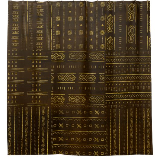 Gold African Tribal Pattern on rich brown texture Douchegordijn (Voorkant)