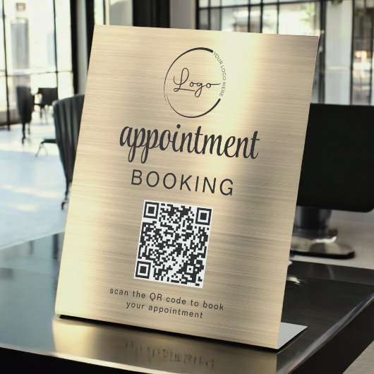 Gold Afspraak Boeking QR Code Zakelijk Reclamebord Met Voetstuk